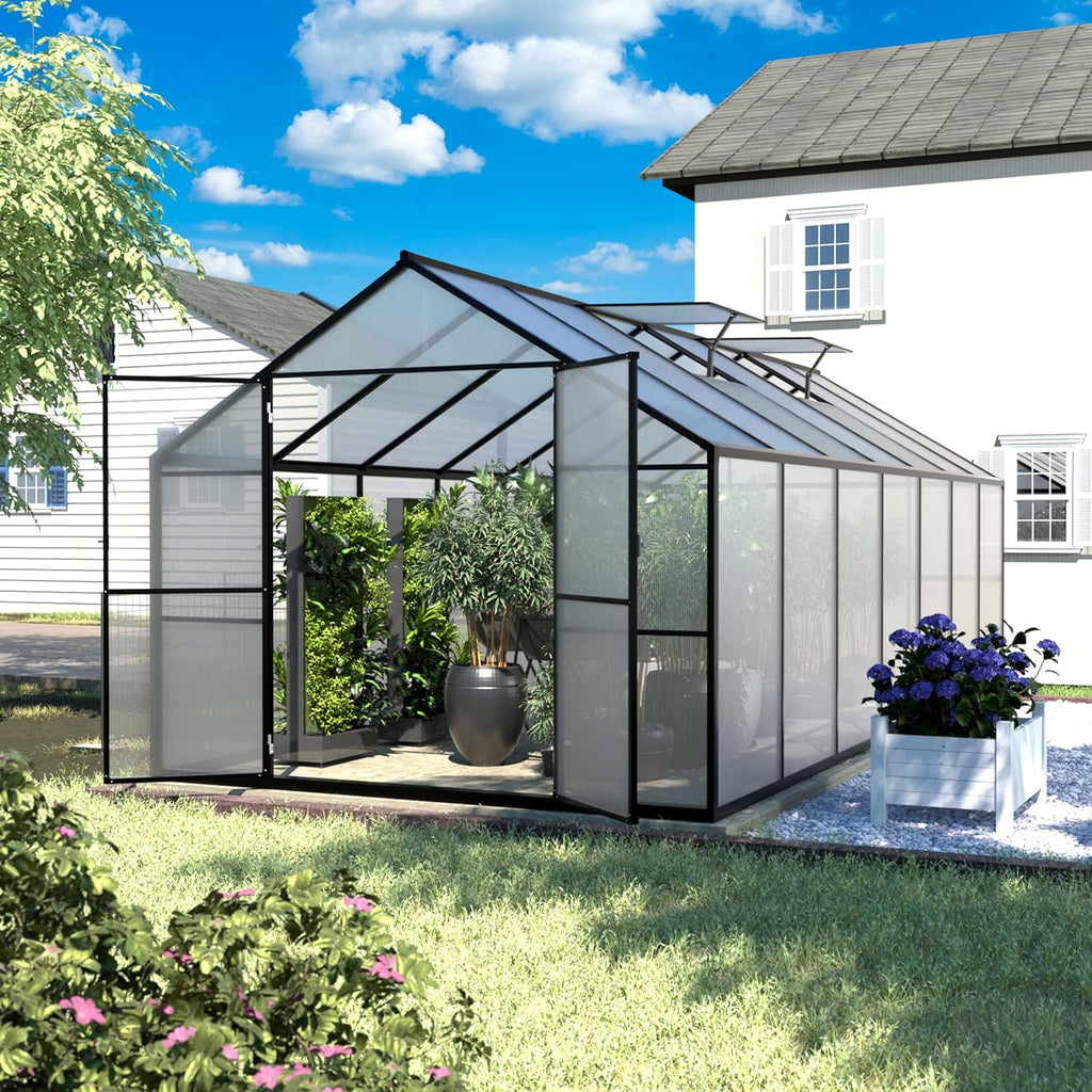 8x14FT Greenhouse for Outdoors, Aluminum Greenhouses with Adjustable Vents,Lockable Door, Heavy Duty Greenhouse Kit