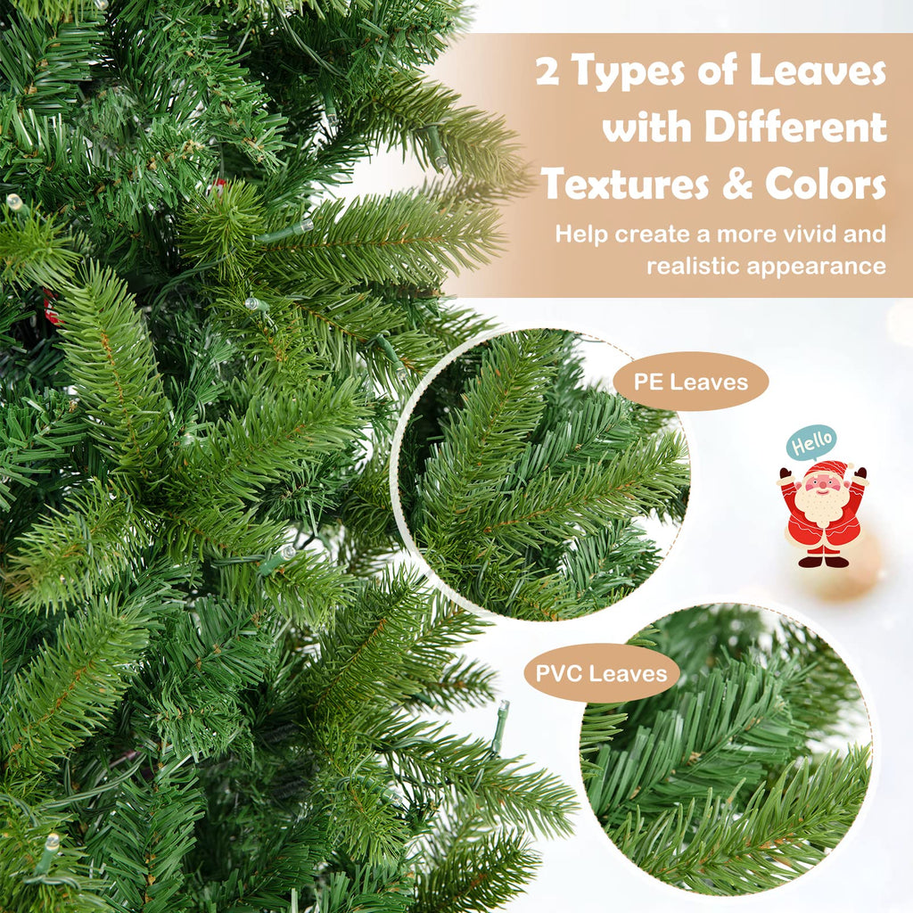 6 FT Pre-Lit Christmas Pencil Tree with 270 LED Warm White & Multi-Color Lights, 10 Flash Modes, 648 Tips, Hinged
