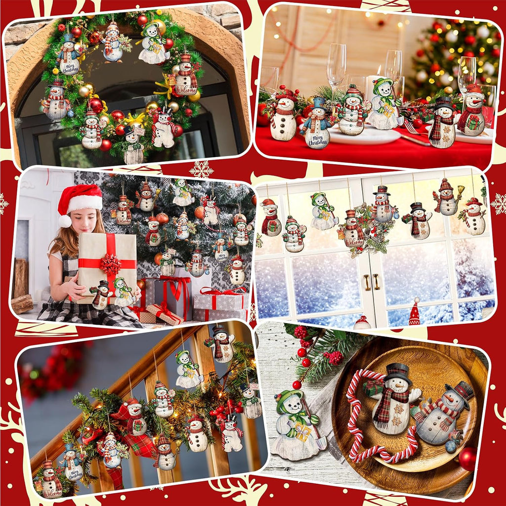 Christmas Tree Ornaments Snowman Christmas Decor, Rustic - Set of 36