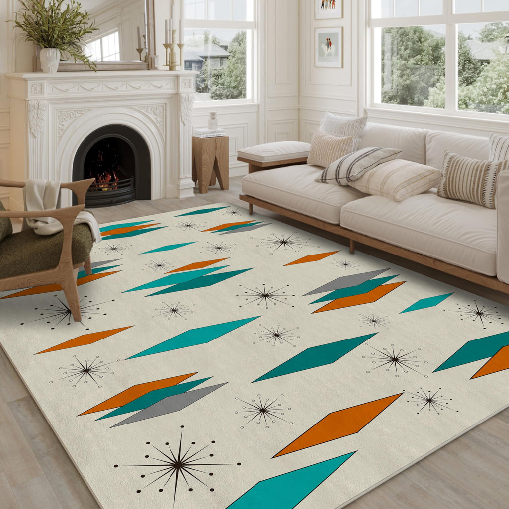 Mid Century Modern Rug, Non-Slip Machine Washable Carpet Atomic Retro Area Rugs Dining Room Office Indoor Modern