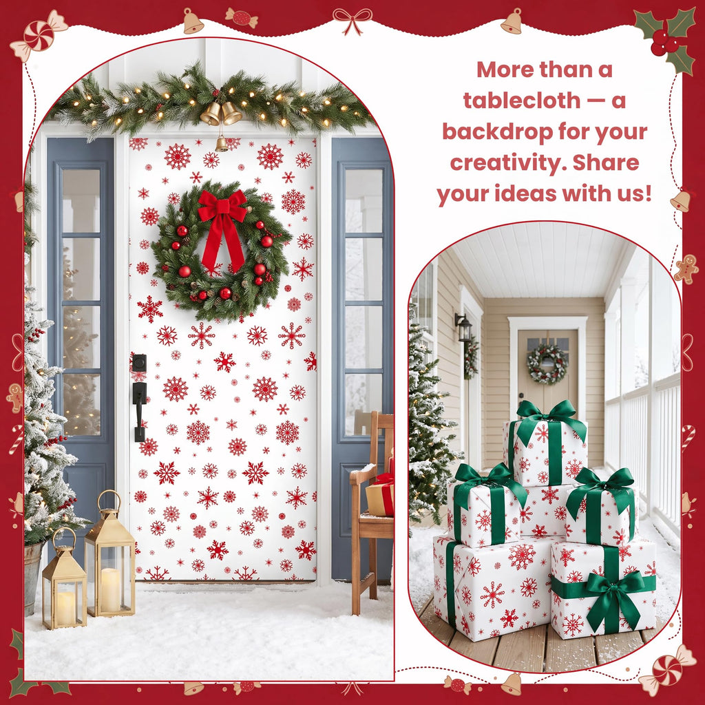 X 54IN Christmas Red Snowflake Tablecloth Roll with Slide Cutter Box