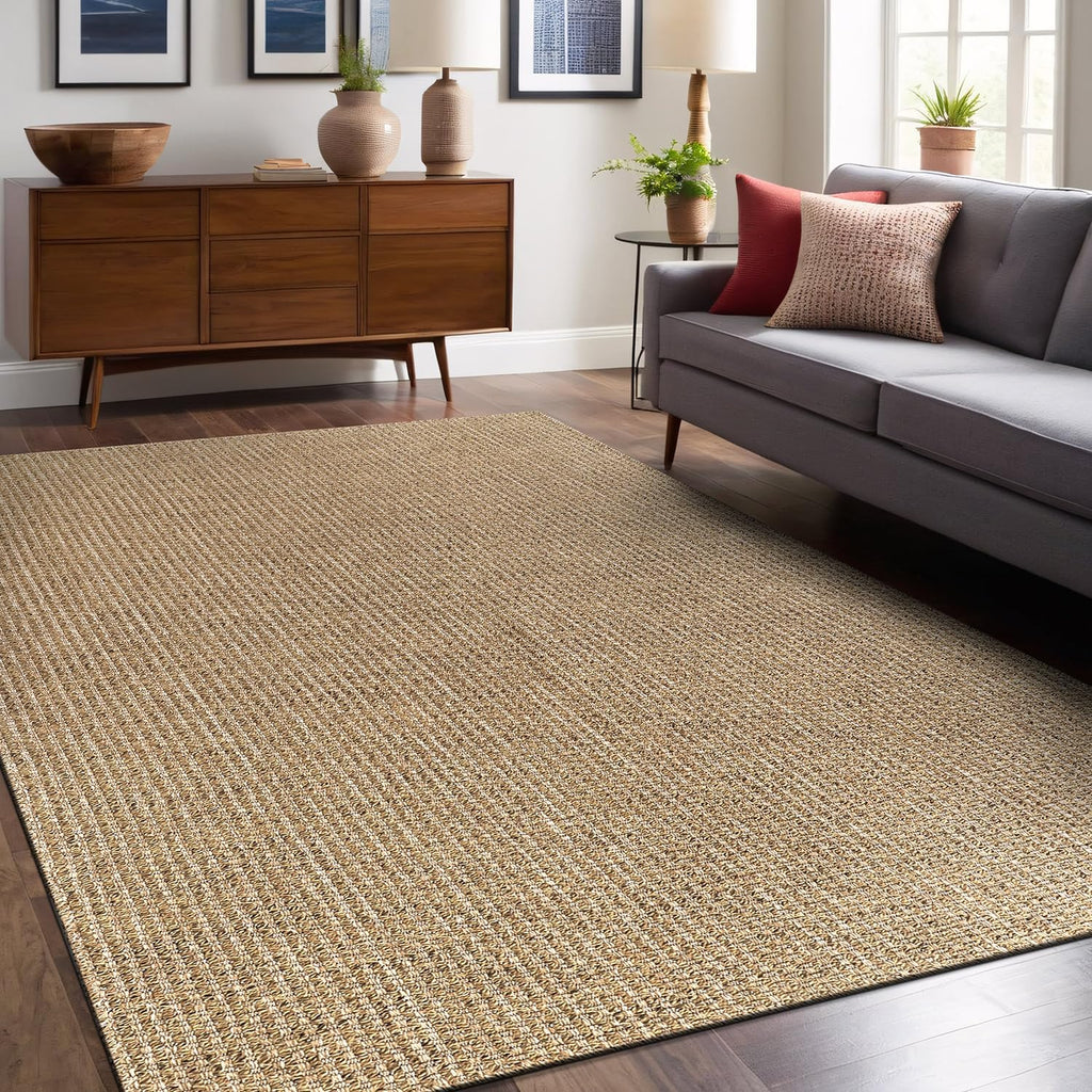Easy Jute Rugs 8x10 Natural Color Living Room Indoor Outdoor Area Rug Farmhouse and Kitchen Rug High Traffic Easy to