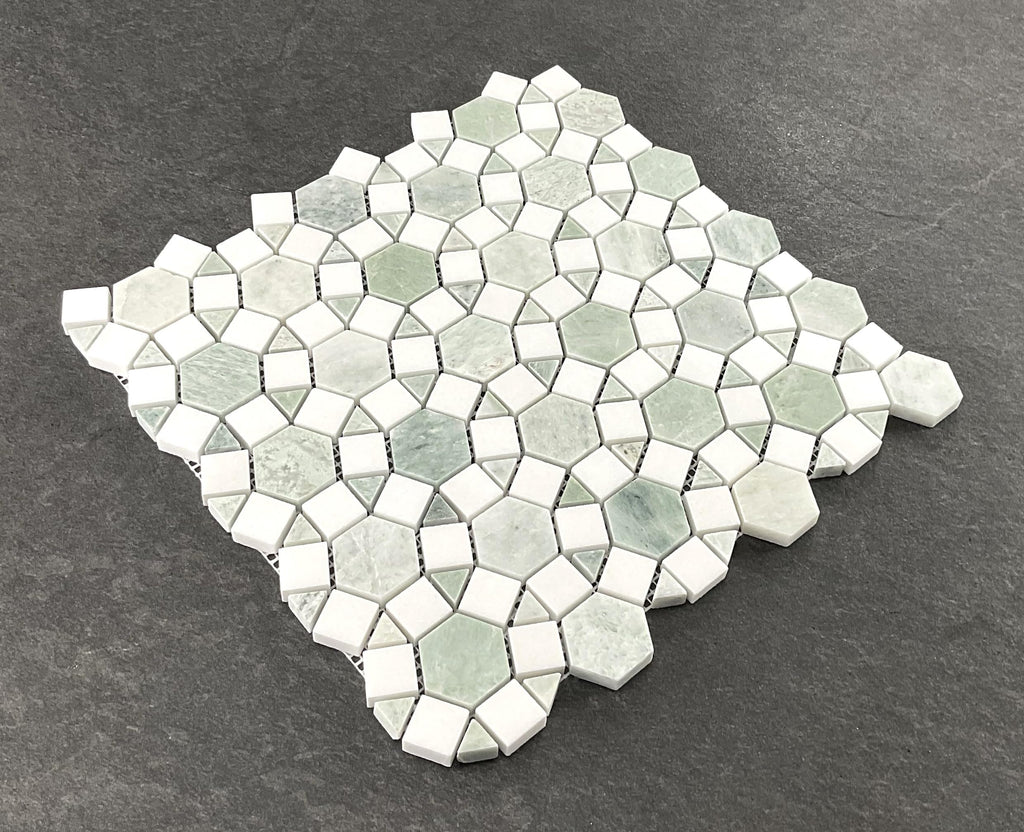 Ming Green Marble and Thassos White Novelty Mosaic Wall & Floor Tile (10 Sheets)