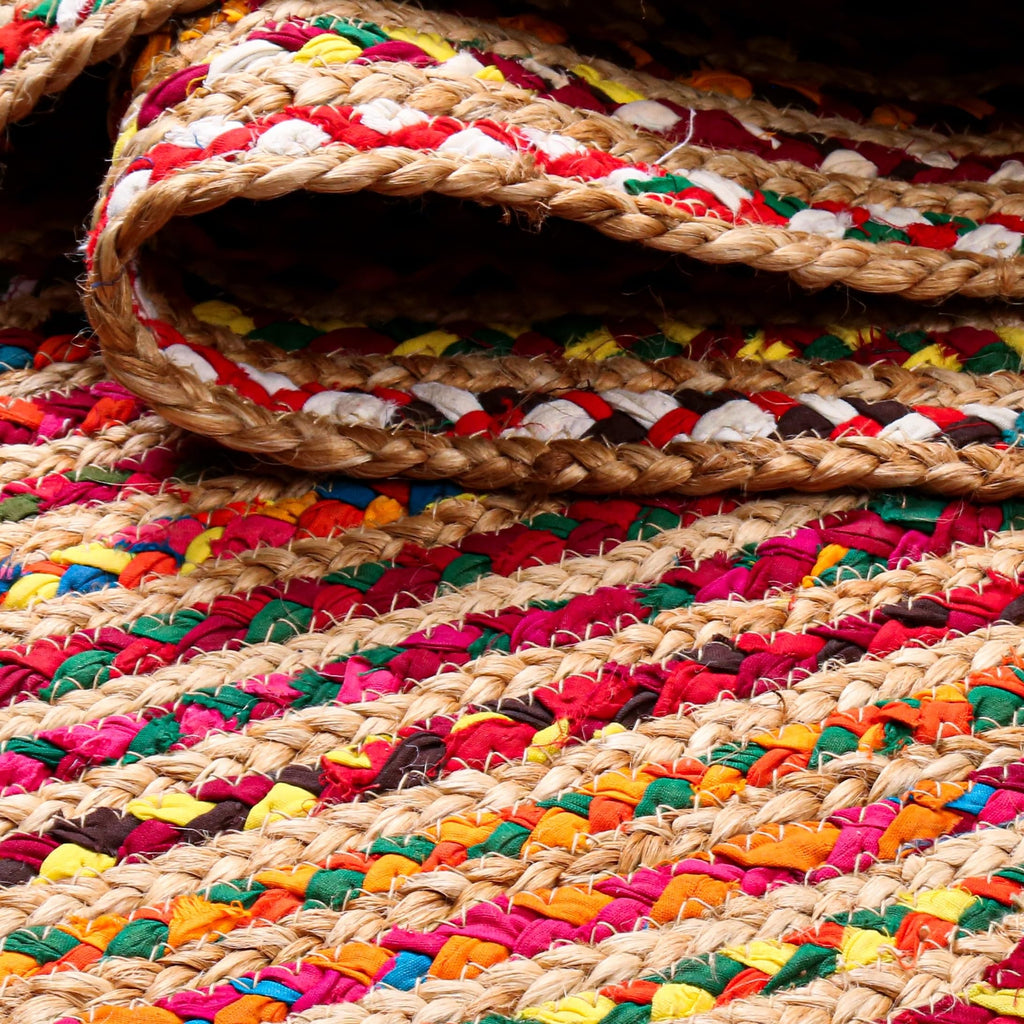 Jute Cotton Braided Woven Runner 2x6 Feet - Multi Color