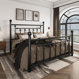 14" Queen Metal Platform Bed Frame/Victorian Headboard and Footboard/Steel Slats Mattress Foundation for Storage/No