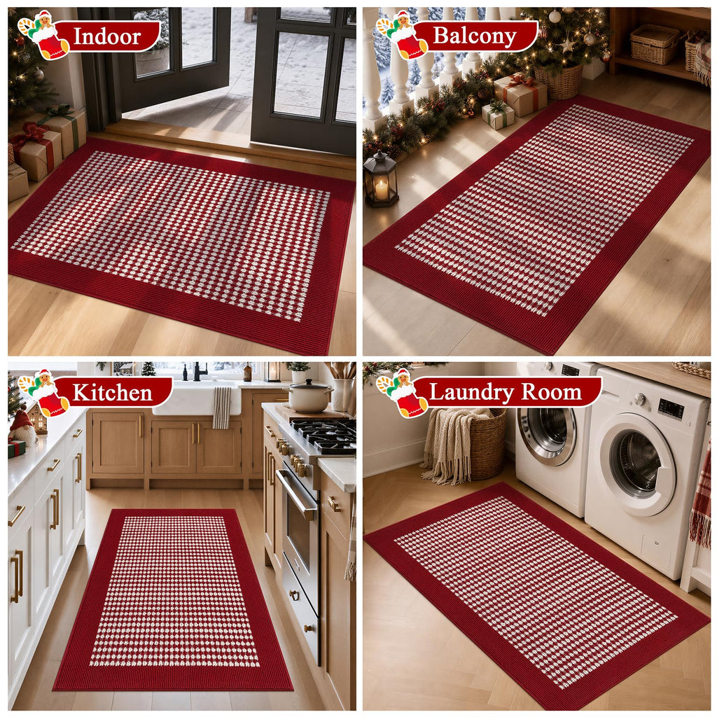 Christmas Indoor Doormat Washable Red Muddy Rugs for Dogs 32"x48"