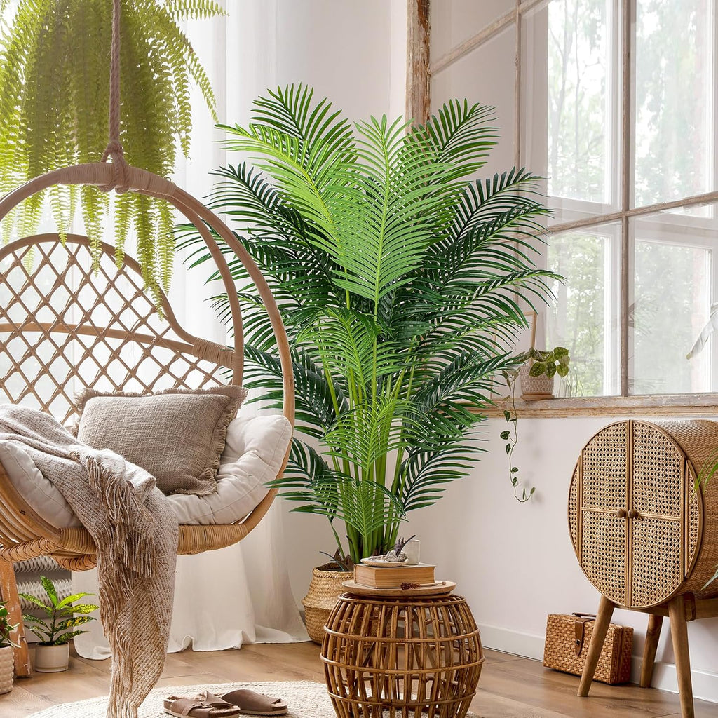 6 Ft Artificial Tropical Palm Tree With 24 Removable Leaves - Large Faux Plant for Indoors and Outdoors, Silk