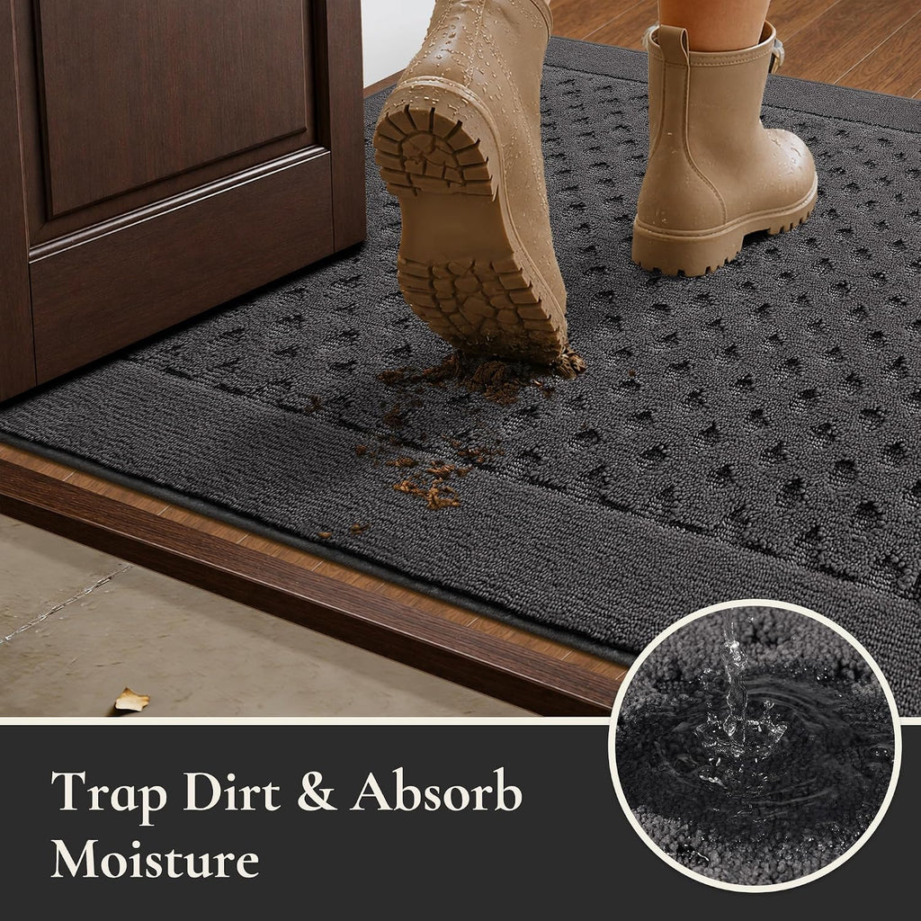 Dirt Trapper Door Mat 24"x 36", Non-Slip Entryway Rugs, Dark Grey | Washable Doormat, Stain Resistant and Absorbent