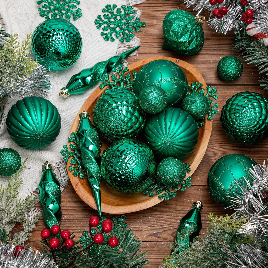 Christmas Tree Ornaments Set with Shatterproof Balls Icicle Snowflake Hanging Ornaments Farmhouse Christmas - Set of 50