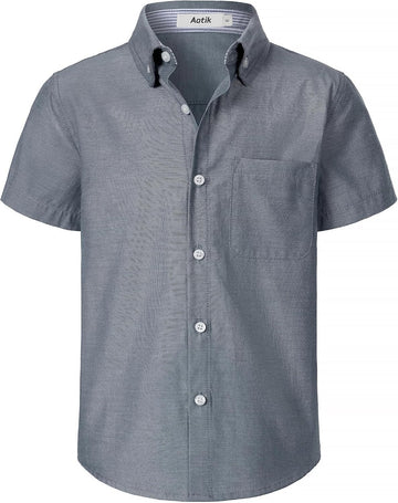 Boys Oxford Button Down Shirt Short Sleeve Formal Uniform Dress Shirt