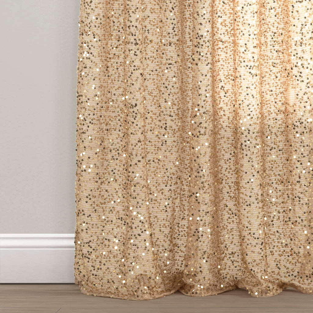 Ballgown Glam Sparkle Sequins Window Curtain Panel, Single, 52" W x 84" L, Champagne - Sequin Curtains - Sparkly