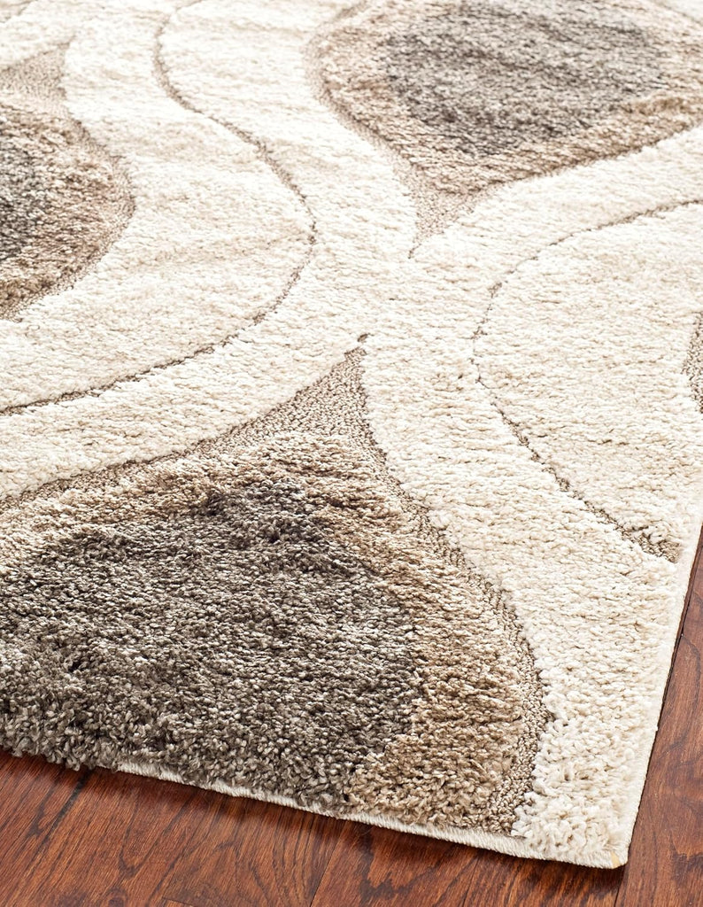 Florida Shag Collection Area Rug - 5'3" x 7'6", Cream & Smoke, Modern Ogee Design, Non-Shedding & Easy Care, 1.2-inch