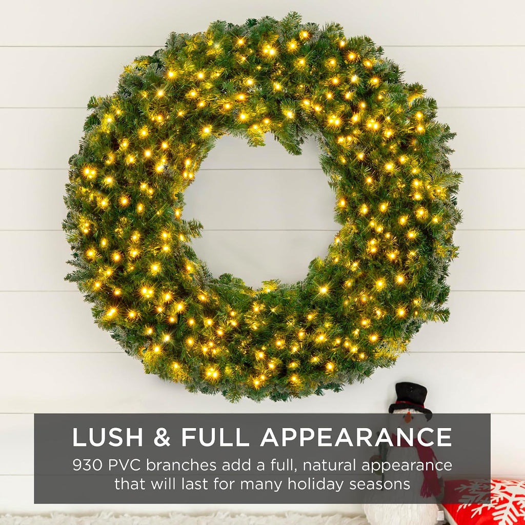 48in Large Artificial Pre-Lit Fir Christmas Wreath Holiday Accent Decoration w/ 200 LED Lights, 714 PVC Tips