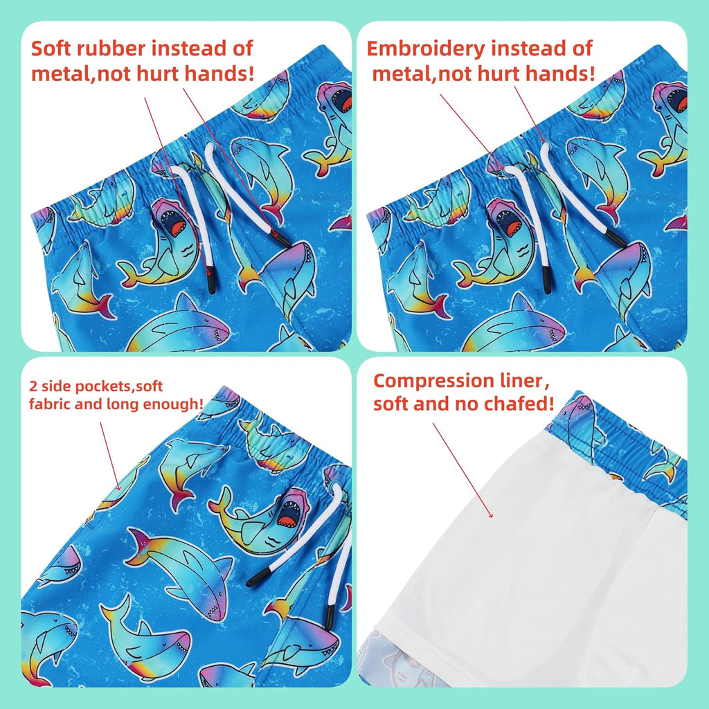Toddler Boys Rash Guard Sets,Swim Trunks with Compression Liner,Swim Shirt Sets