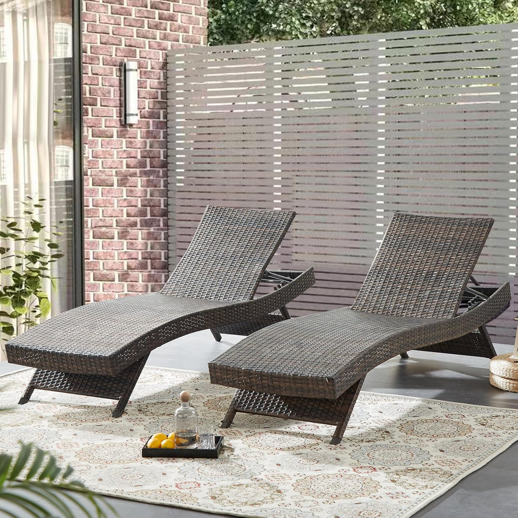 79'' Long Reclining Chaise Lounge Set (Set of 2), Outdoor Wicker Reclining Lounge Chair Patio Rattan Double Chaise