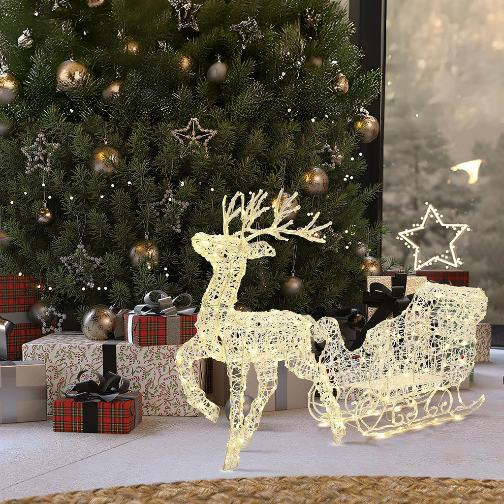 LuxenHome Lighted Reindeer & Sleigh Christmas Decoration