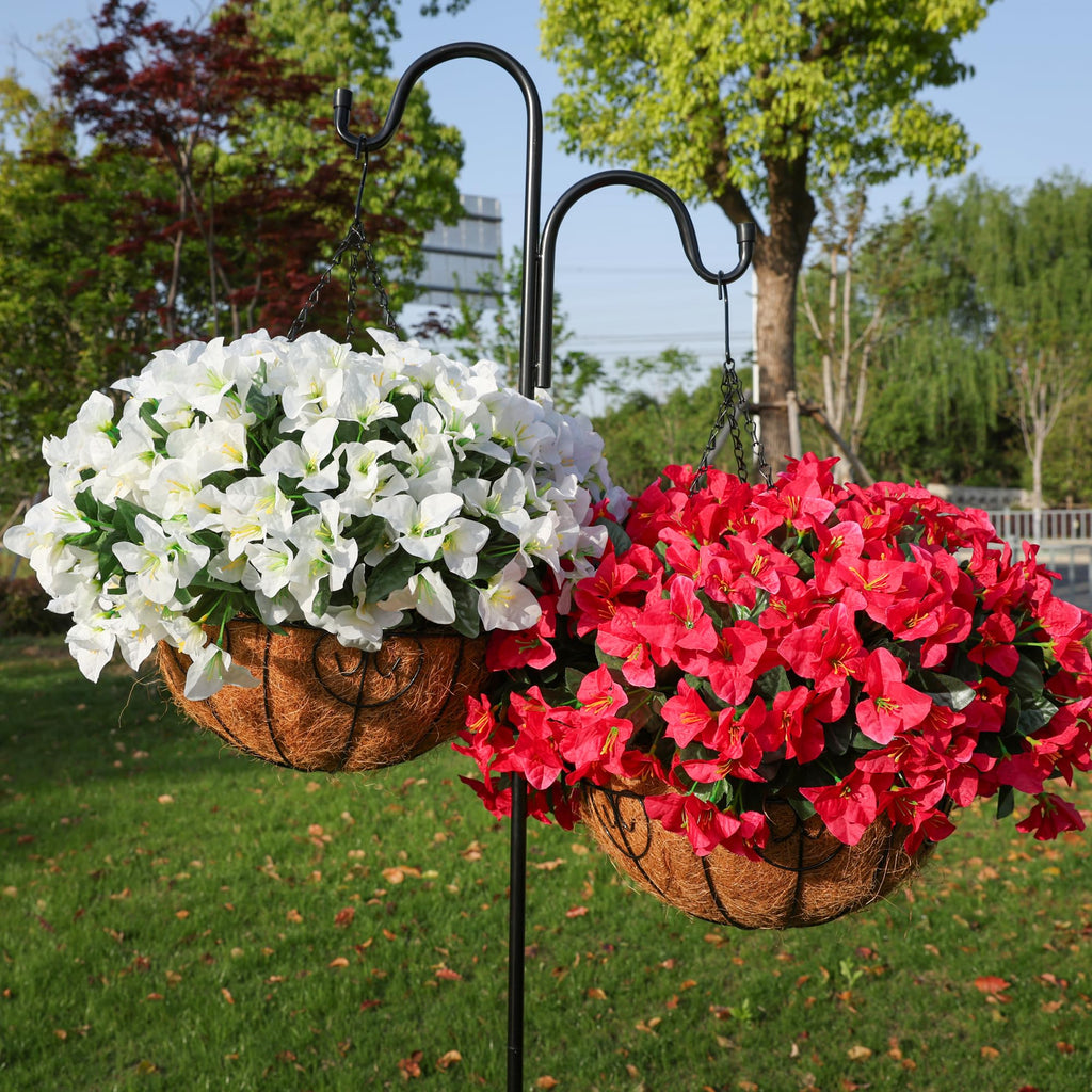 Artificial Hanging Flowers Faux Plants Basket for Outdoors Fall Winter Decor, Fake Silk Bougainvillea in Planter