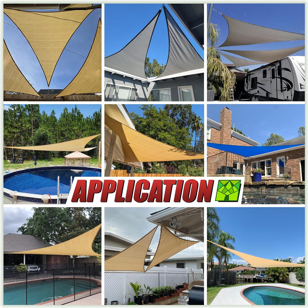 20' x 20' x 20' Beige Triangle TAPT20 Sun Shade Sail Canopy Mesh Fabric UV Block UPF50 - Commercial Heavy Duty - 190