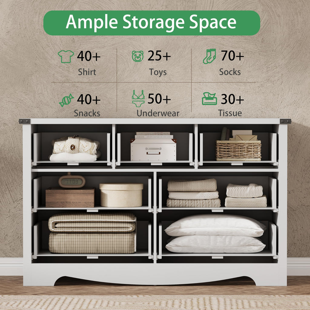 Dresser with 7 Drawers, 48" Wide Modern Chest of Drawers with Deep Drawers & Mental Handle, Wood Dresser TV Stand