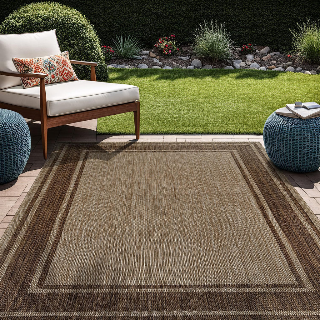 Outdoor Rug 5x7 Modern Bordered Area Rugs for Indoor and Outdoor Patio Deck Porch Garden Waterproof 