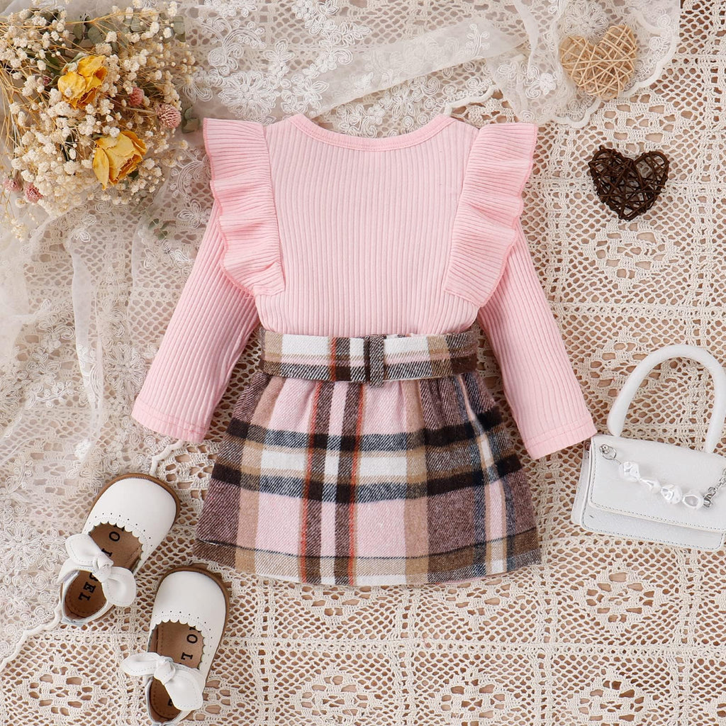 Baby Toddler Girl Outfits Fall Winter Clothes Turtleneck Knitted Cotton Long Sleeves Tops & Button Mini Skirts Set