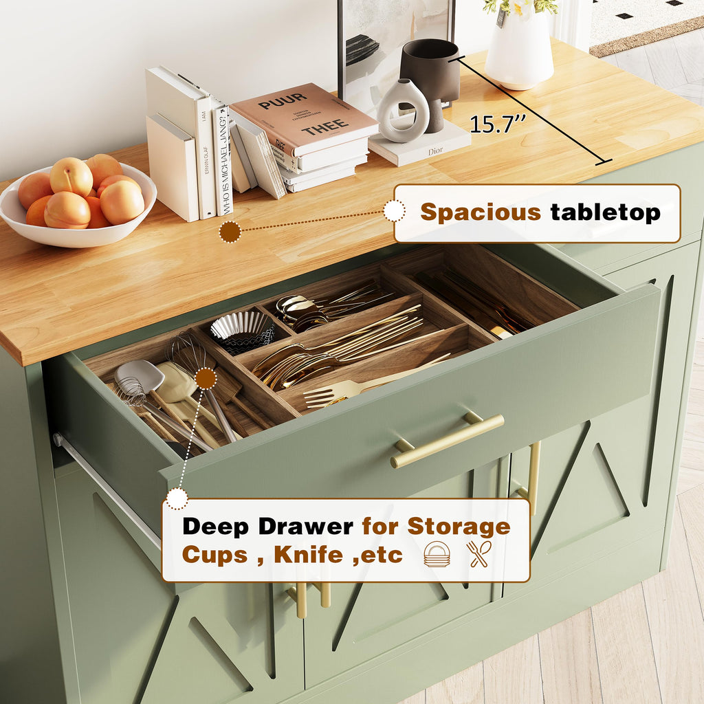 43" Farmhouse Sideboard Buffet Cabinet with Storage, Green