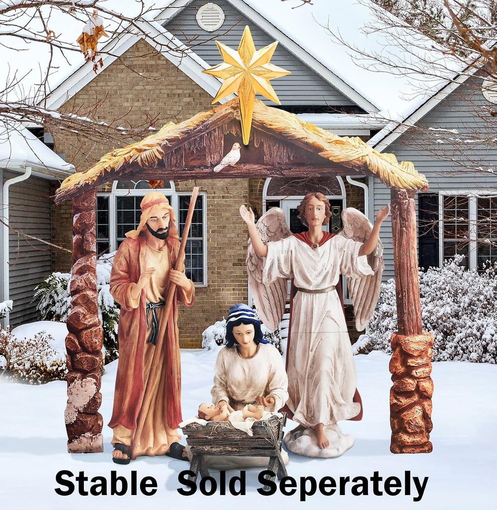 Kings Gifts Holy Family Nativity Scene Outdoor Metal 4-Piece Set, Large 45-Inch Tall Lifelike High-Res Yard Art