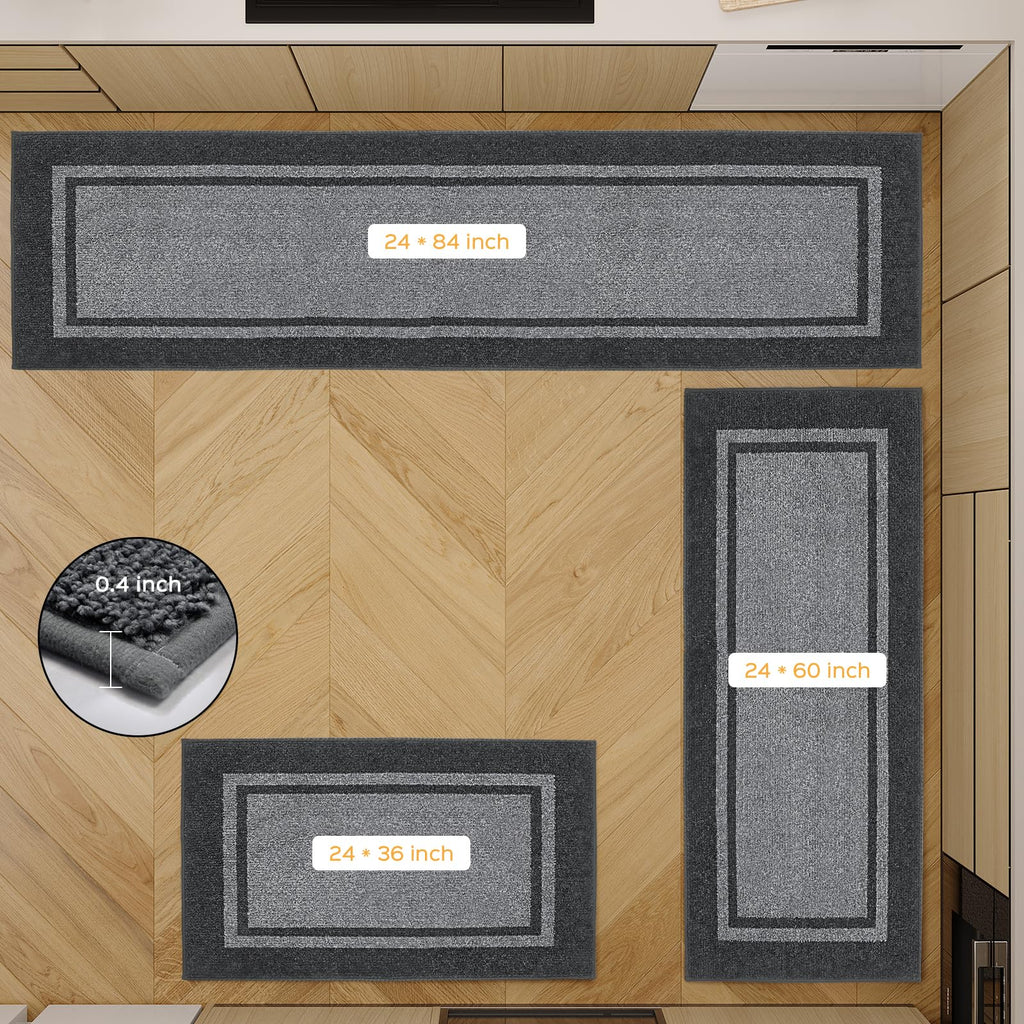 Kitchen Rugs 24" x 70", Non-Slip Runner Rugs, Light Grey & Dark Grey