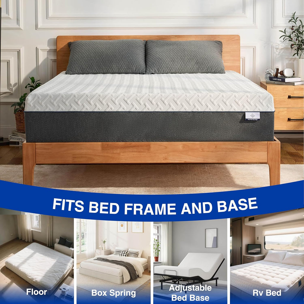 10 Inch Queen Size Mattress,Green Tea Gel Memory Foam,Medium Firm | Cool Night Sleep,Back Pain Relief,Enhanced