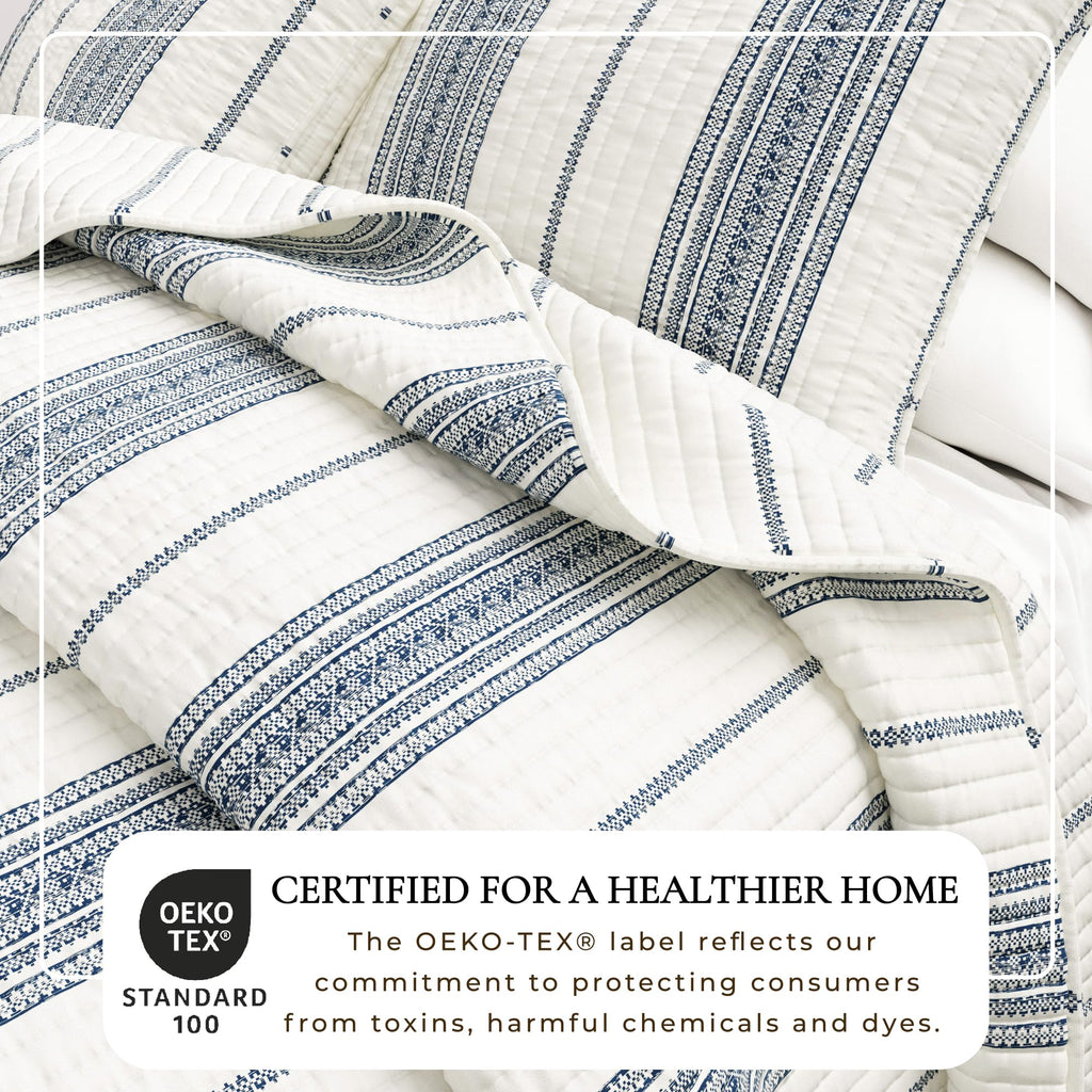 Striped Quilt Set - 3-Piece Size Farmhouse Bedding Set - Lightweight, All-Season, Reversible