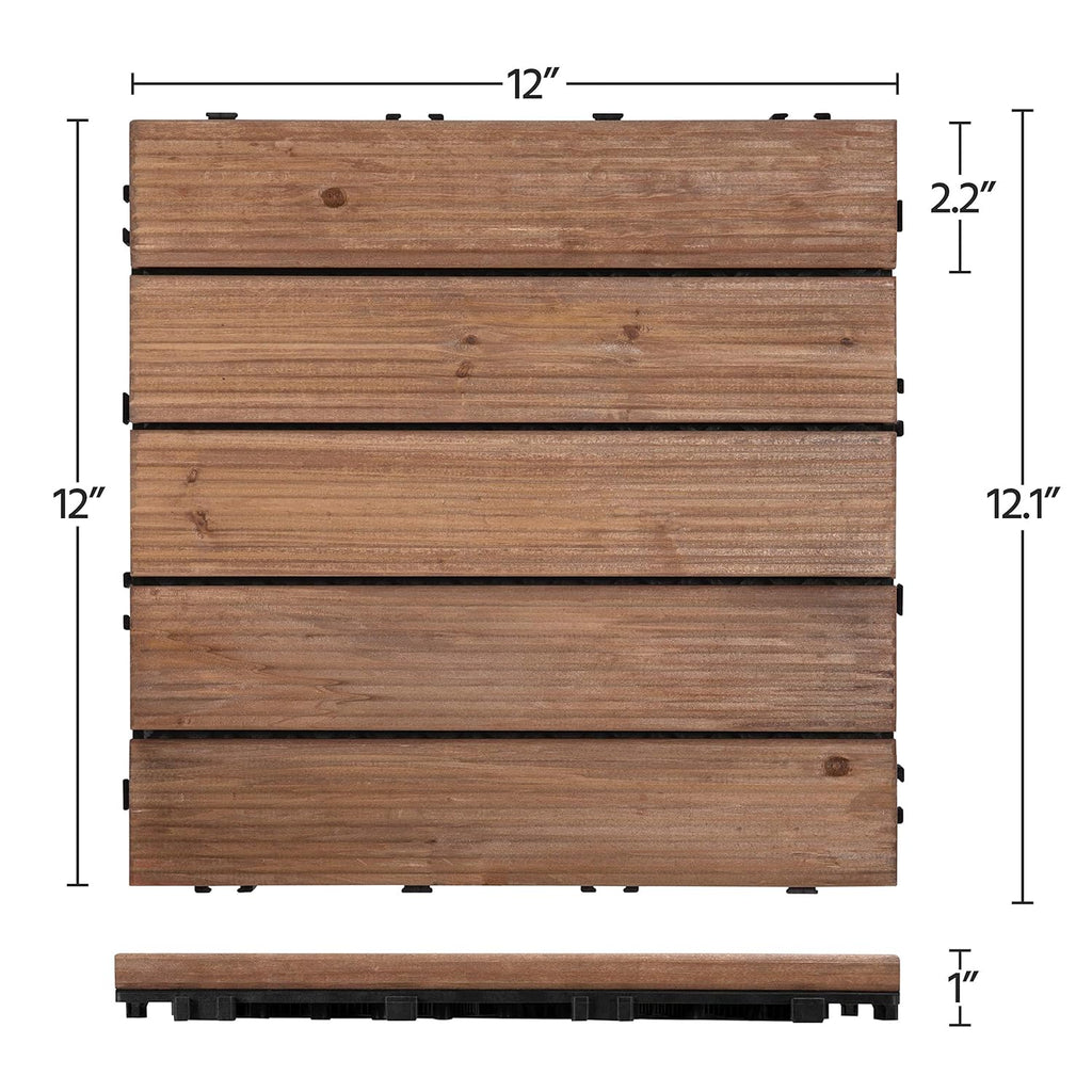 12 x 12'' Patio Deck Tiles Interlocking Wood Floor Tiles Indoor & Outdoor for Patio Garden Deck Poolside Pack of 11