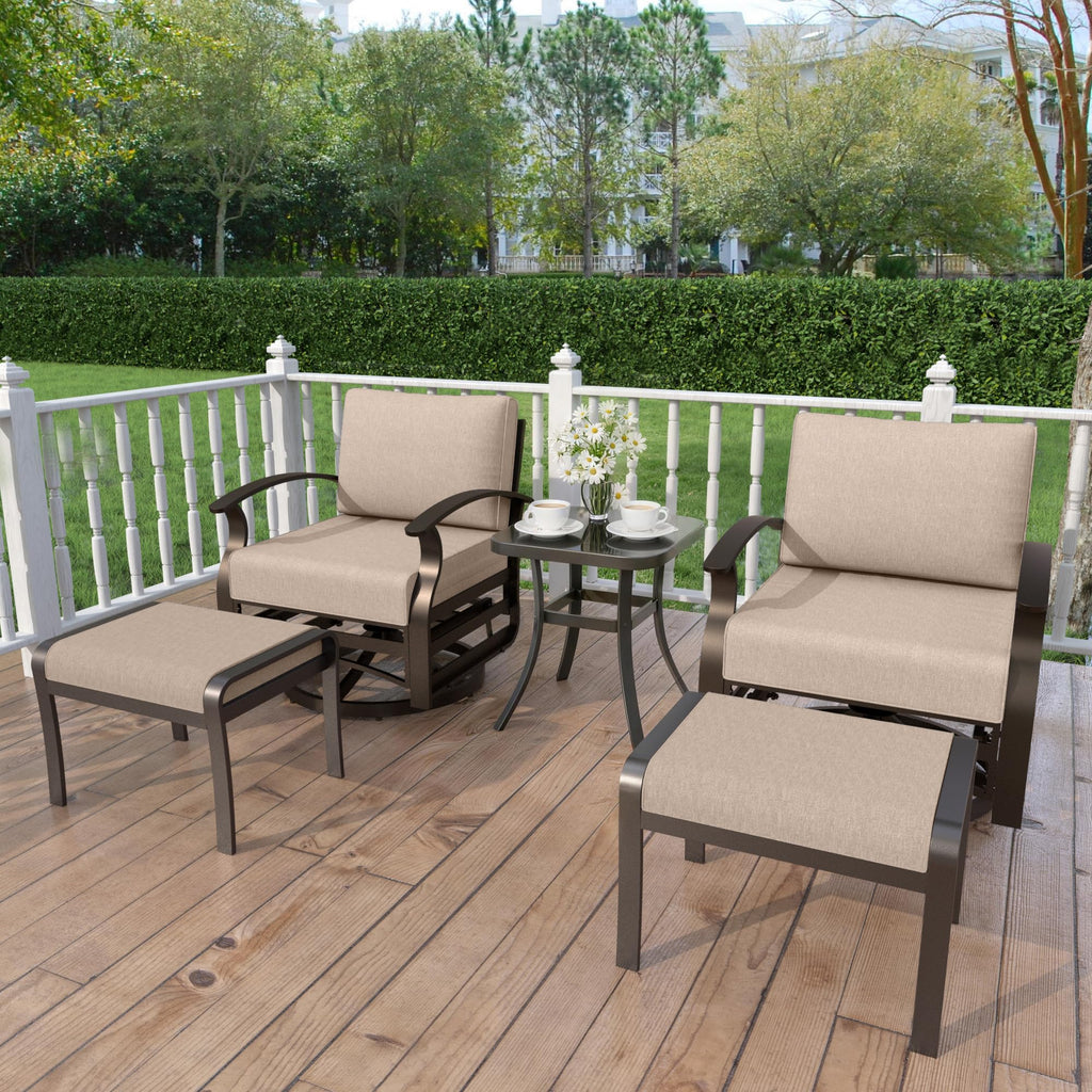5 Pieces Patio Furniture Set, Outdoor Aluminum Swivel Gliders Rocker, Patio Bistro Set Rocking Chair with Thickened