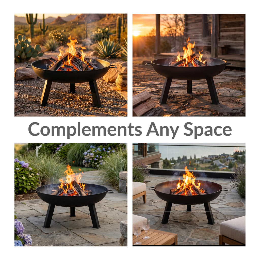 30" Heavy-Duty Cast Iron Fire Pit Bowl for Outside, Wood-Burning