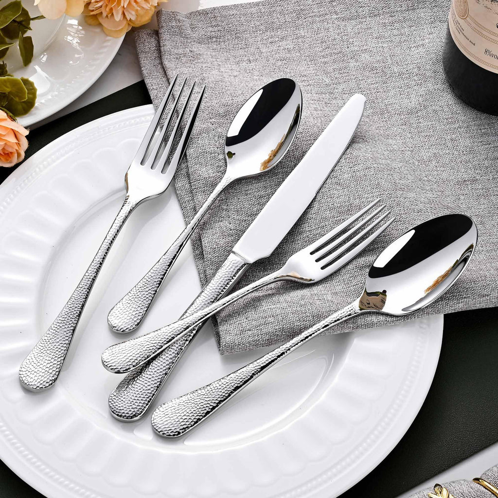 Heavy Hammered Silverware Set for 8, 40 PCS 18/10 Stainless Steel Flatware