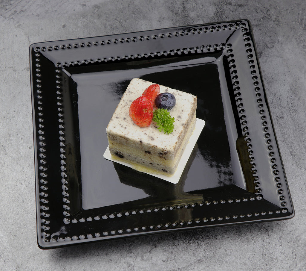 16 Piece Square Beaded Stoneware Dinnerware set by, Black
