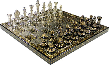 Brass Chess Board Game Set with 100% Brass Chess Pieces Chessmen Coins (12" x 12" Inches)