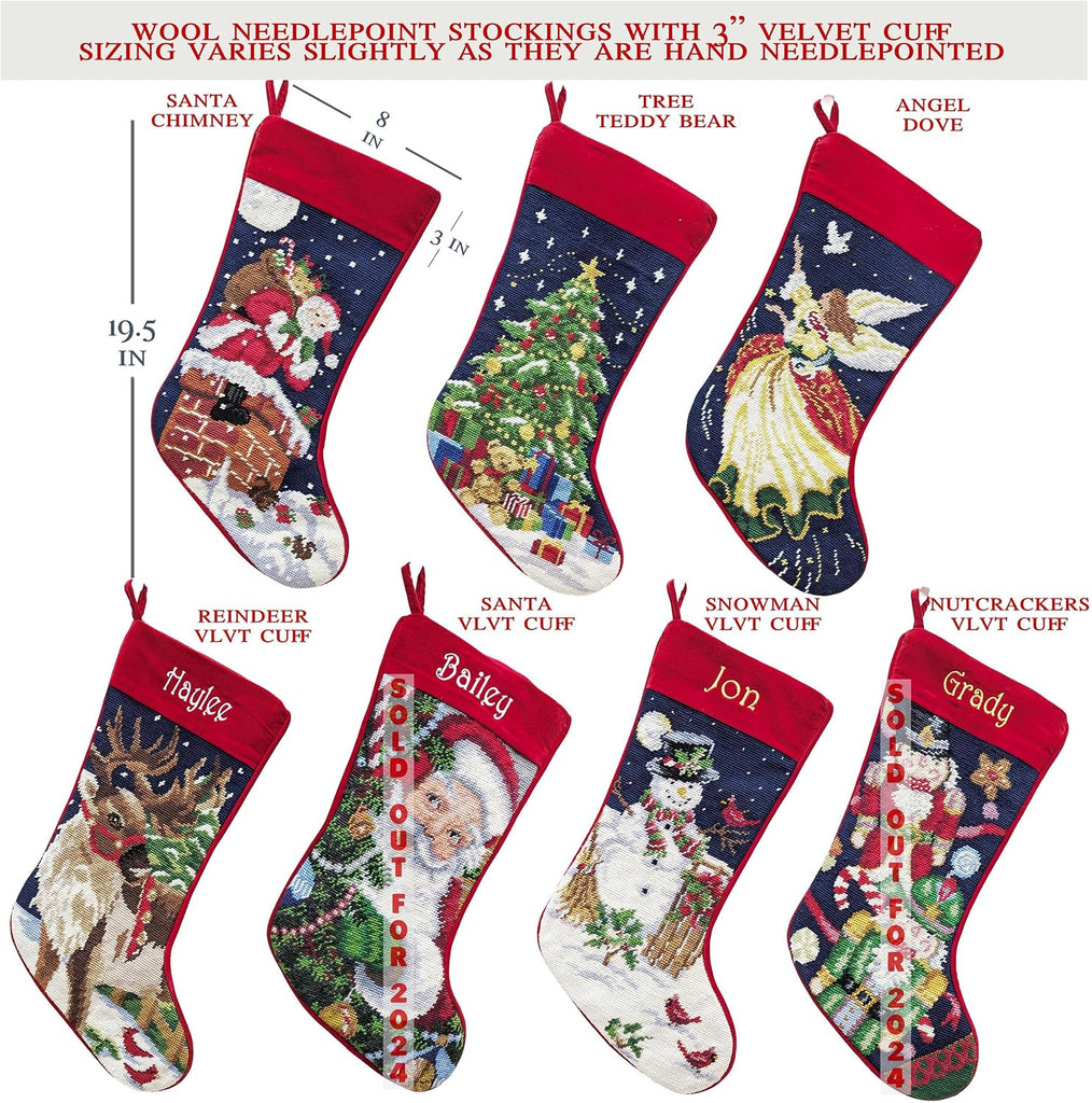 Santa on Chimney Needlepoint - Personalized Name Embroidery Family Holiday Keepsake Décor