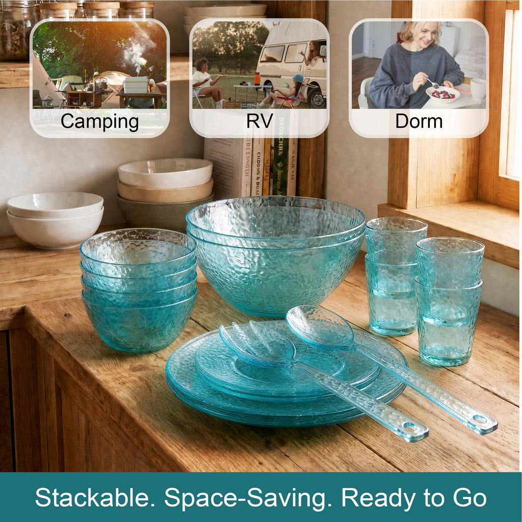 20 Piece Dinnerware Set for 4 and Salad Serving 10-inch Bowls