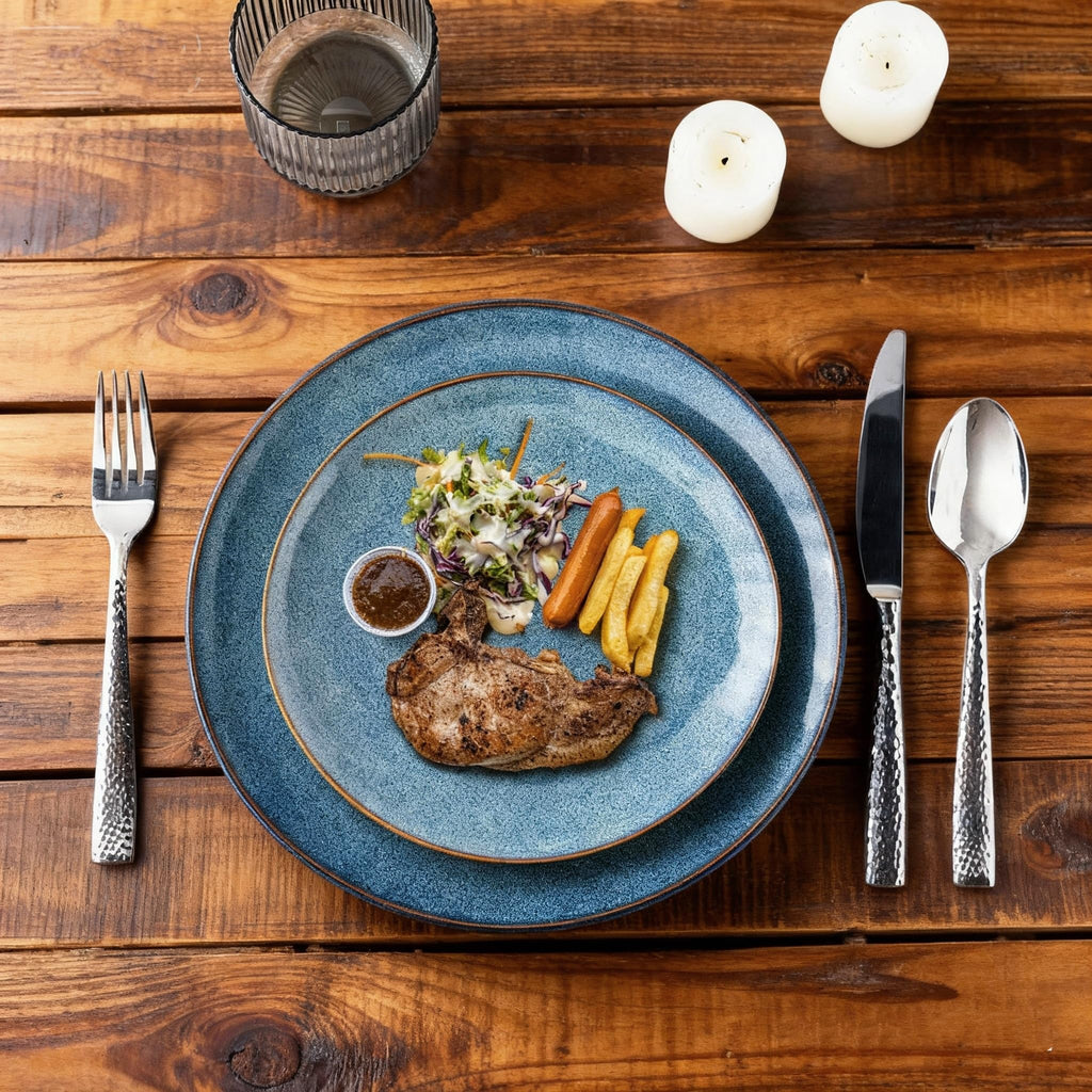 Ceramic Dinnerware Sets for 4, 12 Pieces Handpainted Plates and Bowls Set, Scratch Resistant Stoneware Dishes Set