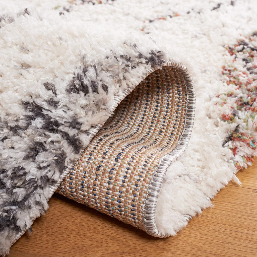 Jericho Shag Collection Area Rug, Ivory & Black, Moroccan Boho Design, Non-Shedding & Easy Care