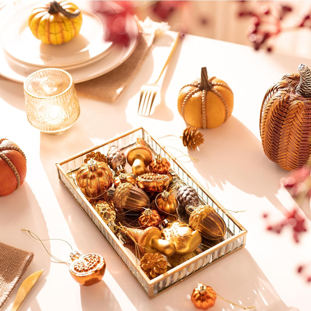 Fall Tree Ornaments Decorations Mini Pumpkins Decor - Set of 12