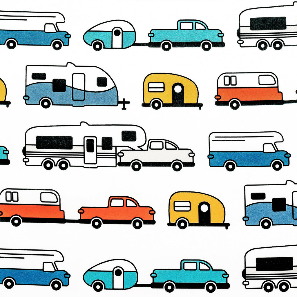 Camper & RV Queen Sheet Set - Features Travel Trailer Print Design - Crafted of Soft Machine Washable Polyester - 4
