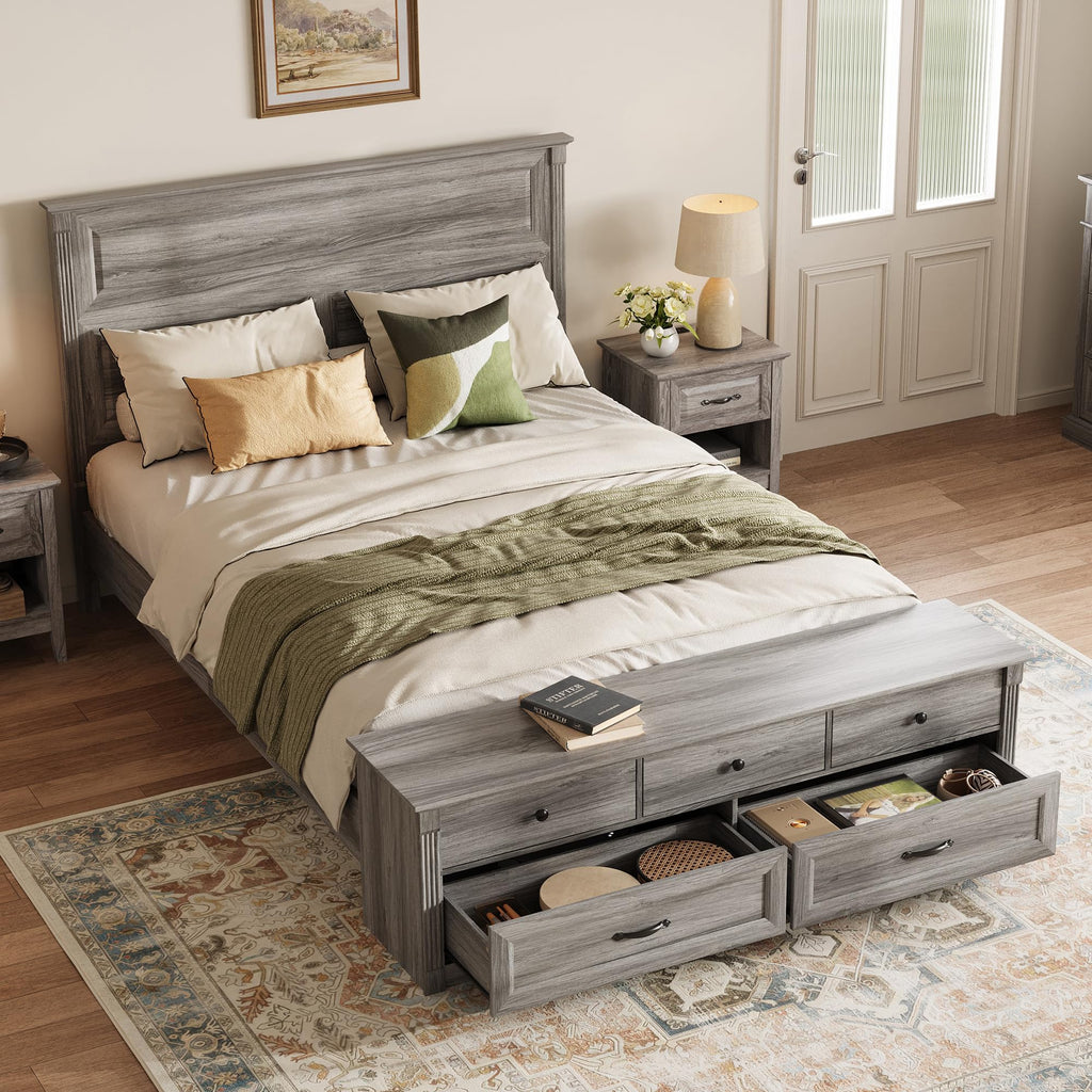 Storage Bed Frame Bedframe with Drawers, Rustic Grey