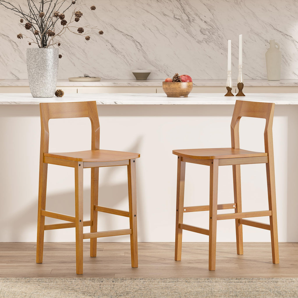 Counter Height Stools Set of 3, Farmhouse 25" Bar Stools with Solid Wood Legs & Back, Mid Century Modern Barstools
