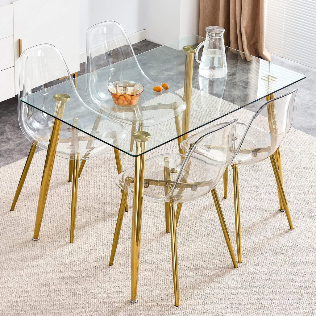Clear Dining Chairs Set of 4, Modern Kitchen Chairs with Transparent Seat, Acrylic Accent Side Chairs with Plating
