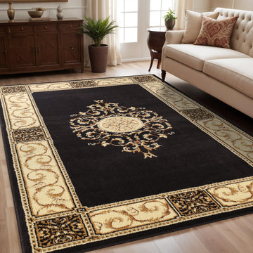 Indoor Area Rug, Floral Medallion Design, Coffee