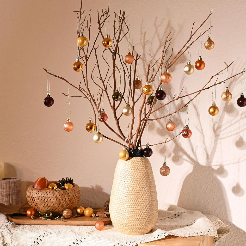 Mini Fall Ornaments Gold Shatterproof Tree Decorations - Set of 49
