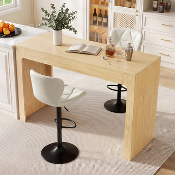 3-Piece Counter Height Bar Table Set, 55 Inch Natrual Pub Dining Table & 2 Swivel Adjustable Bar Stools, PU Leather