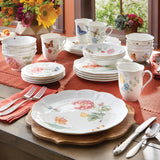 Dinnerware Set, Butterfly Meadow 28-Piece Set, Service For 4, Porcelain Plates With Scalloped Edges