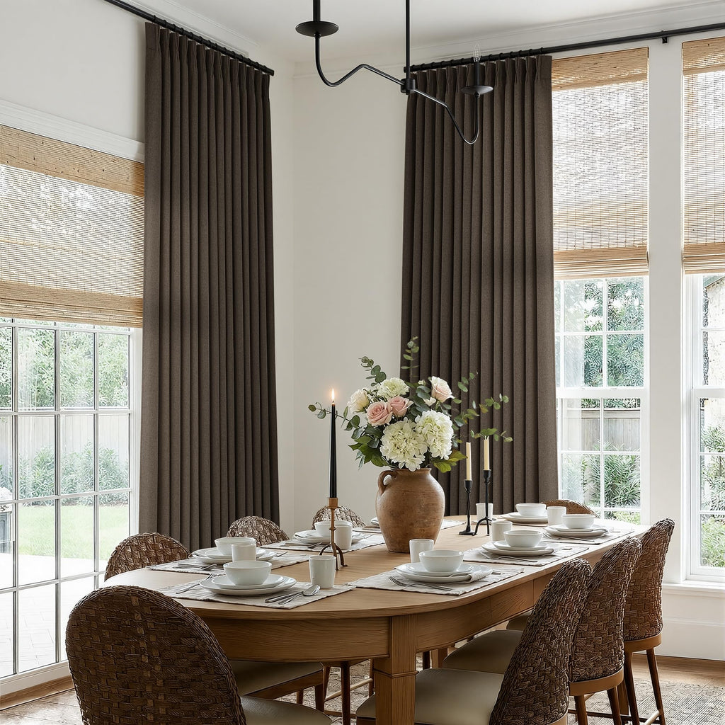 100 Inch Dark Chocolate Thick Linen Sliding Door Curtains 40x100